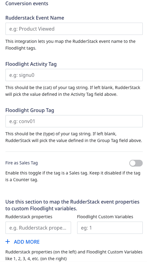 DCM Floodlight connection settings