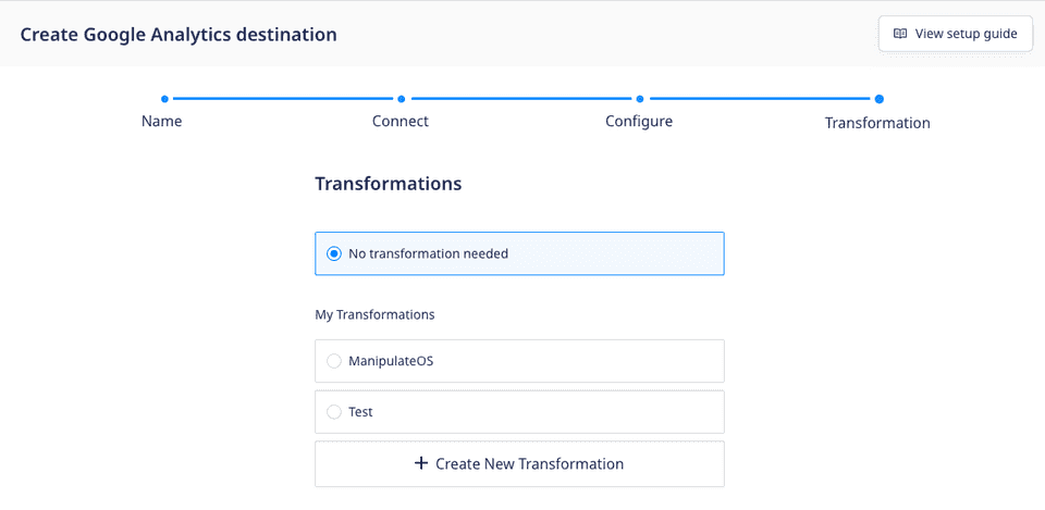 Connecting a transformation