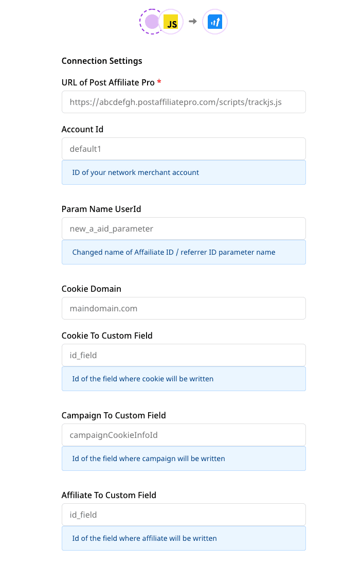 Post Affiliate Pro connection settings