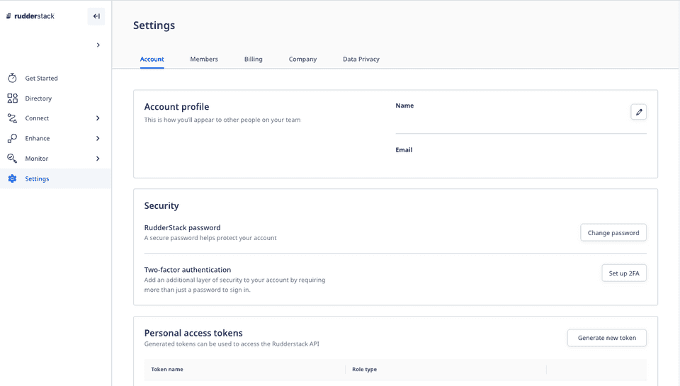 Settings in RudderStack dashboard