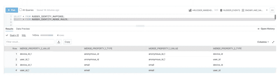 Identity merge rules table in the warehouse