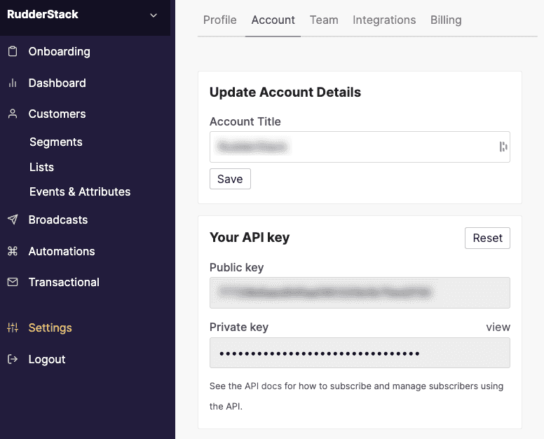 Public and Private Key in Engage dashboard